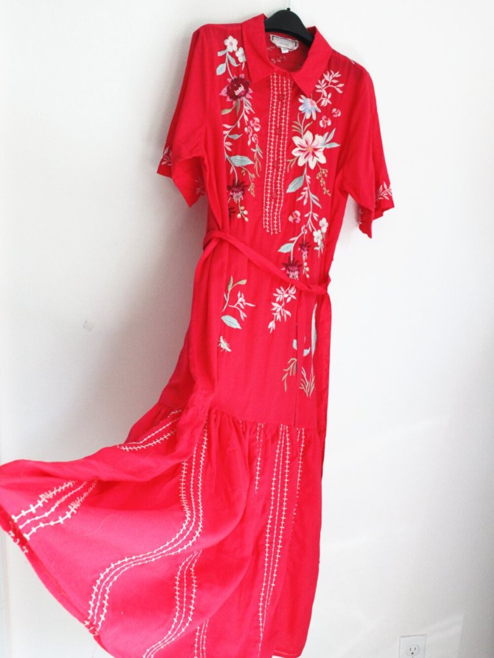 Johnny Was Darcey Henley Tiered Shirt Dress, Pink, Boho Chic. Size M